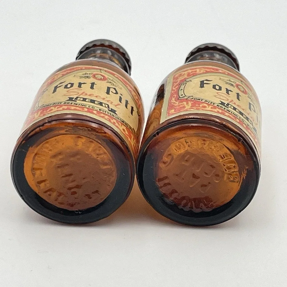 Vintage Fort Pitt‎ Special Beer Amber Glass Salt & Pepper S&P Shakers